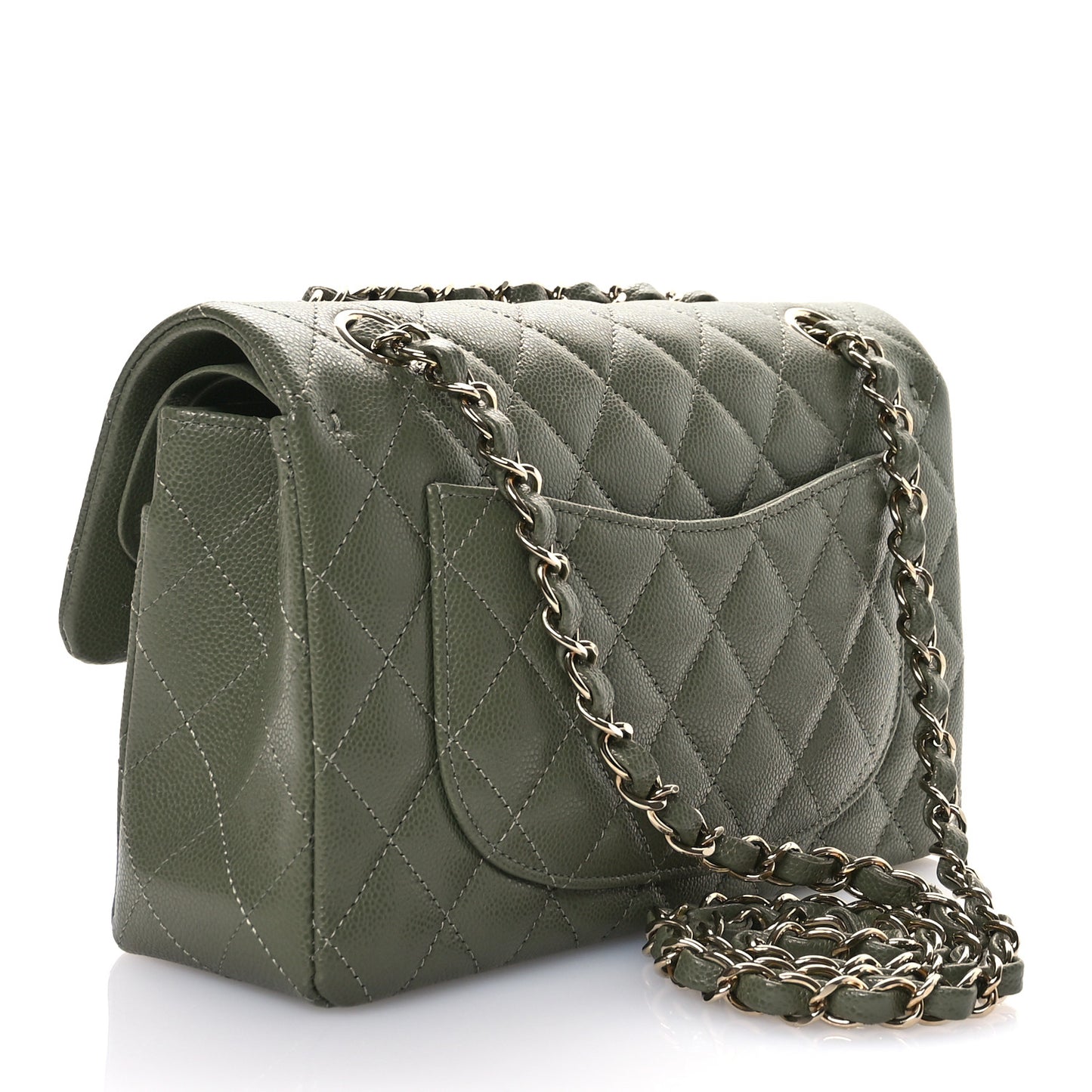 Caviar Quilted Small Double Flap Green