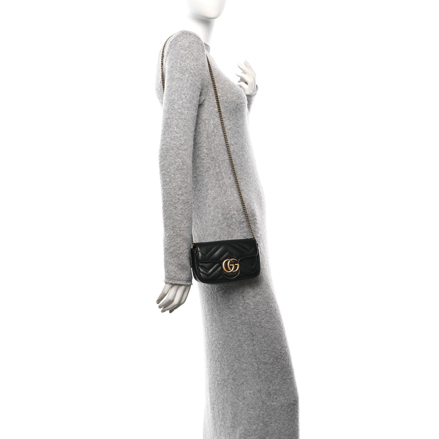 Calfskin Matelasse Super Mini GG Marmont Shoulder Bag Black
