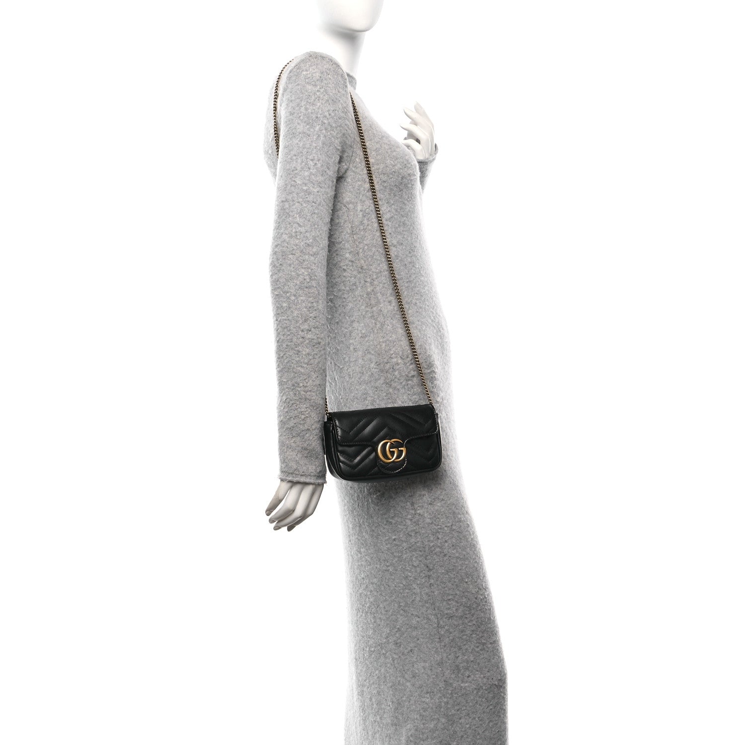 Gucci Calfskin Matelasse Super Mini GG Marmont Shoulder Bag Black 2 of 10