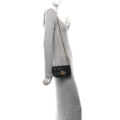 Gucci Calfskin Matelasse Super Mini GG Marmont Shoulder Bag Black 2 of 10
