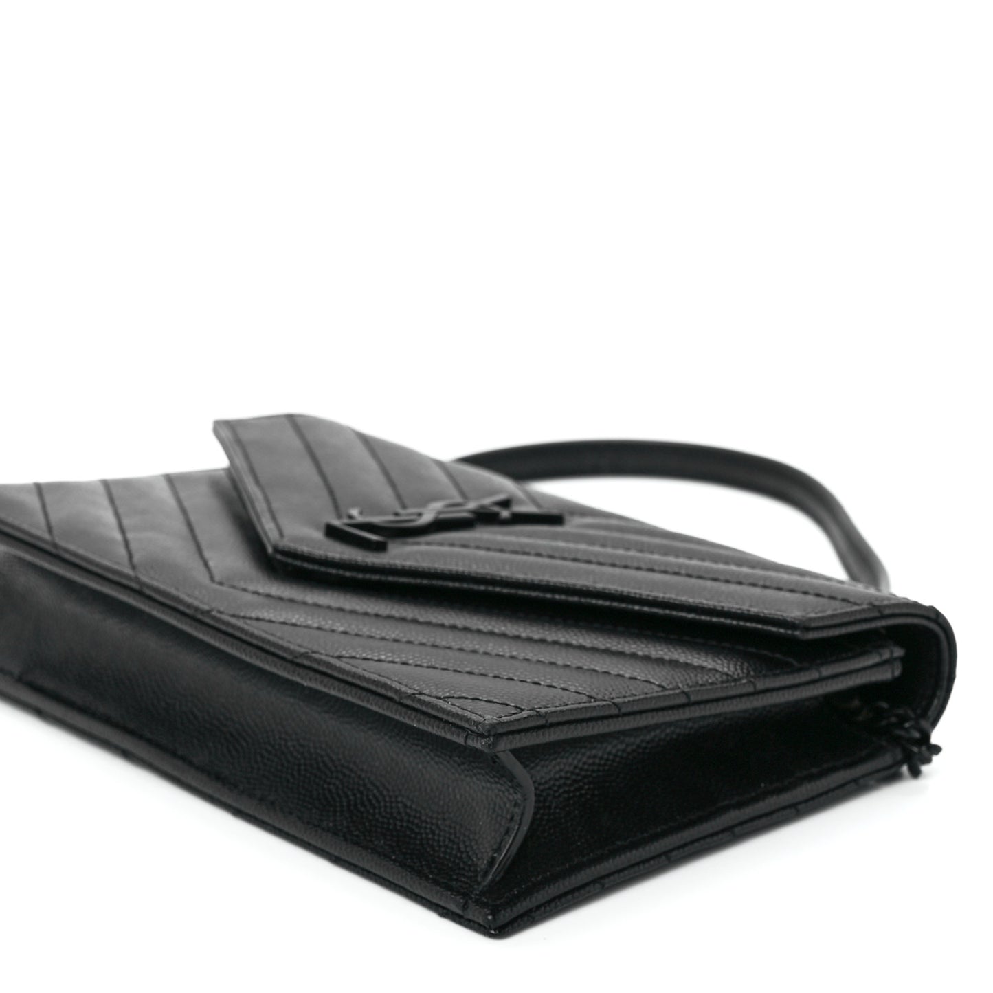 Grain De Poudre Matelasse Chevron Monogram Monochrome Envelope Chain Wallet Black