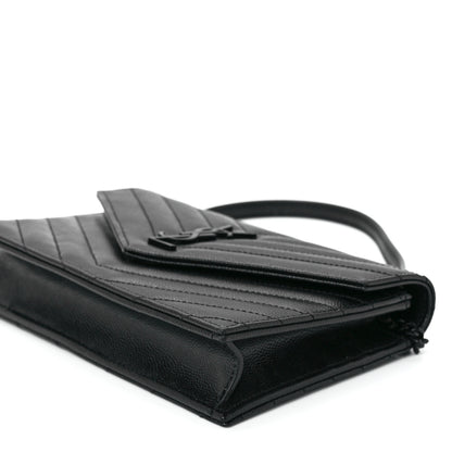 Saint Laurent Grain De Poudre Matelasse Chevron Monogram Monochrome Envelope Chain Wallet Black 11 of 12
