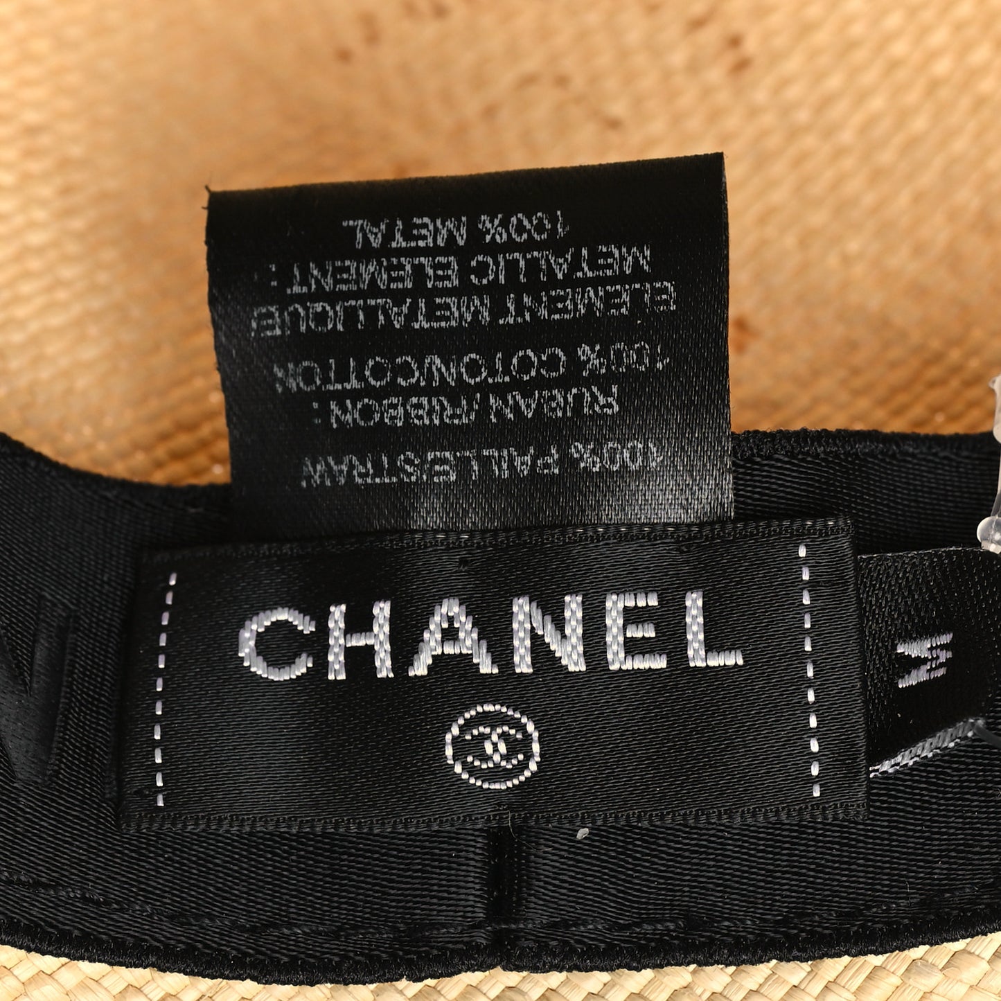 Straw CC Fedora Hat M Beige White Black