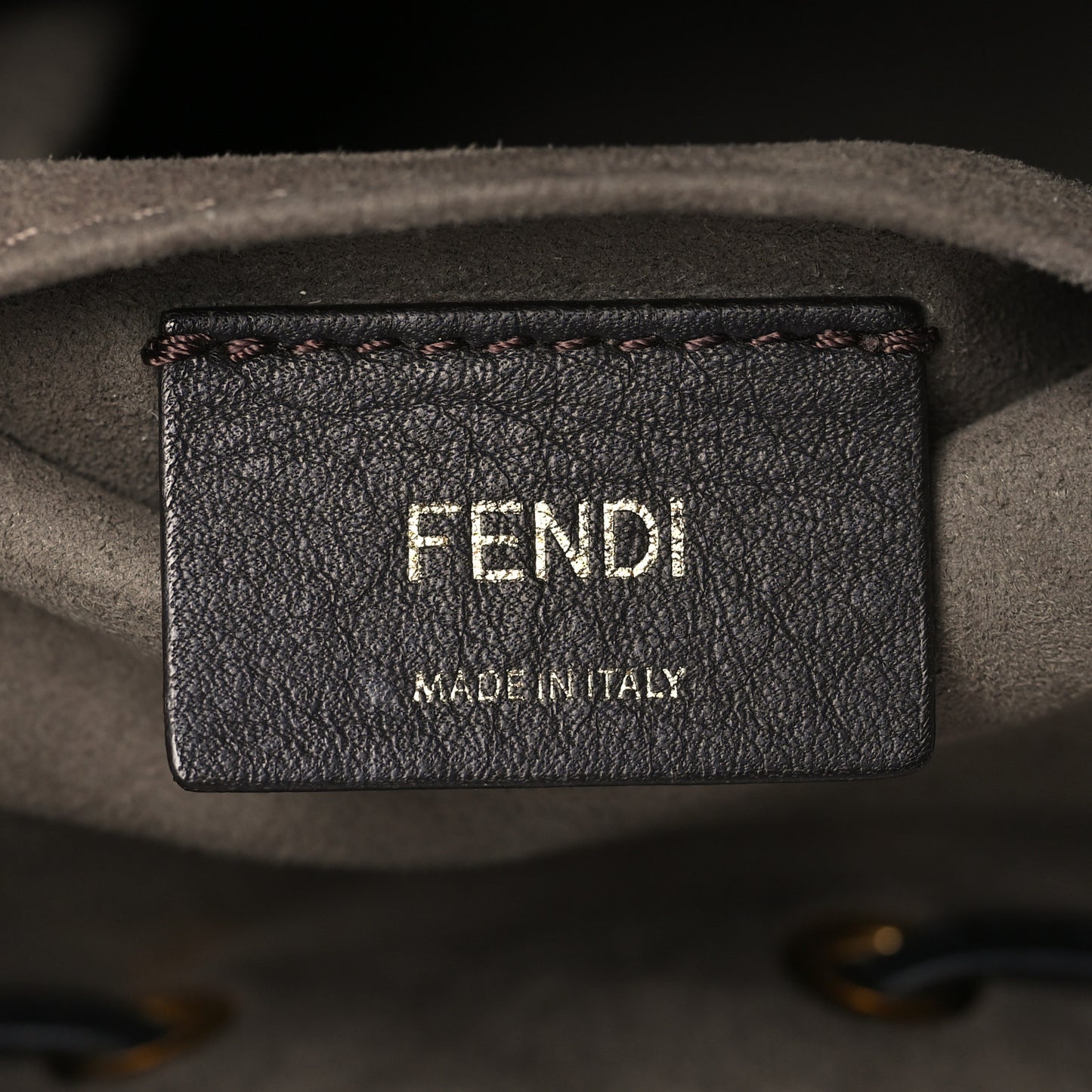 Glazed Fabric Vitello Grace F is Fendi FF 1974 Stamp Patch Grande Mon Tresor Bucket Bag Mogano Panna Black