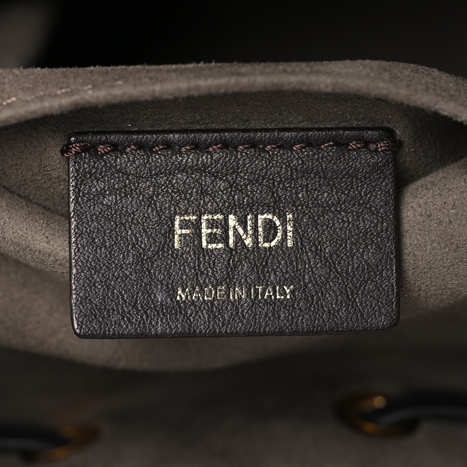 Fendi Glazed Fabric Vitello Grace F is Fendi FF 1974 Stamp Patch Grande Mon Tresor Bucket Bag Mogano Panna Black 6 of 9