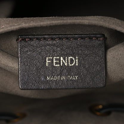 Fendi Glazed Fabric Vitello Grace F is Fendi FF 1974 Stamp Patch Grande Mon Tresor Bucket Bag Mogano Panna Black 6 of 9