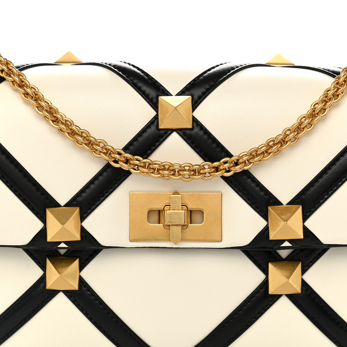 Valentino Garavani Nappa Large Roman Stud Shoulder Bag Black Ivory 7 of 9