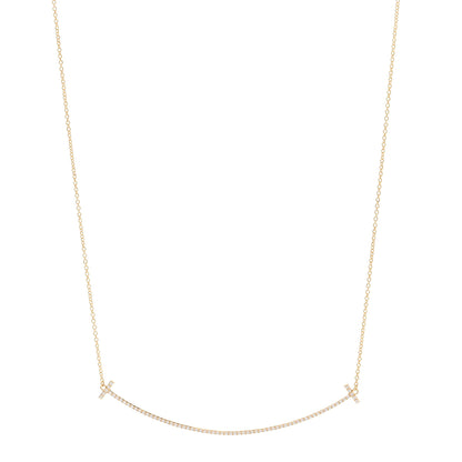 Tiffany 18K Yellow Gold Diamond Large T Smile Pendant Necklace 1 of 5
