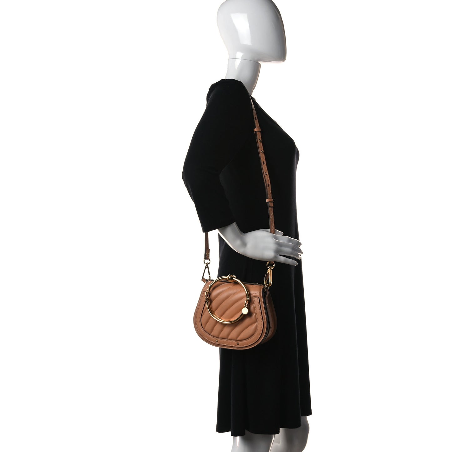 Calfskin Suede Quilted Small Nile Bracelet Bag Caramel