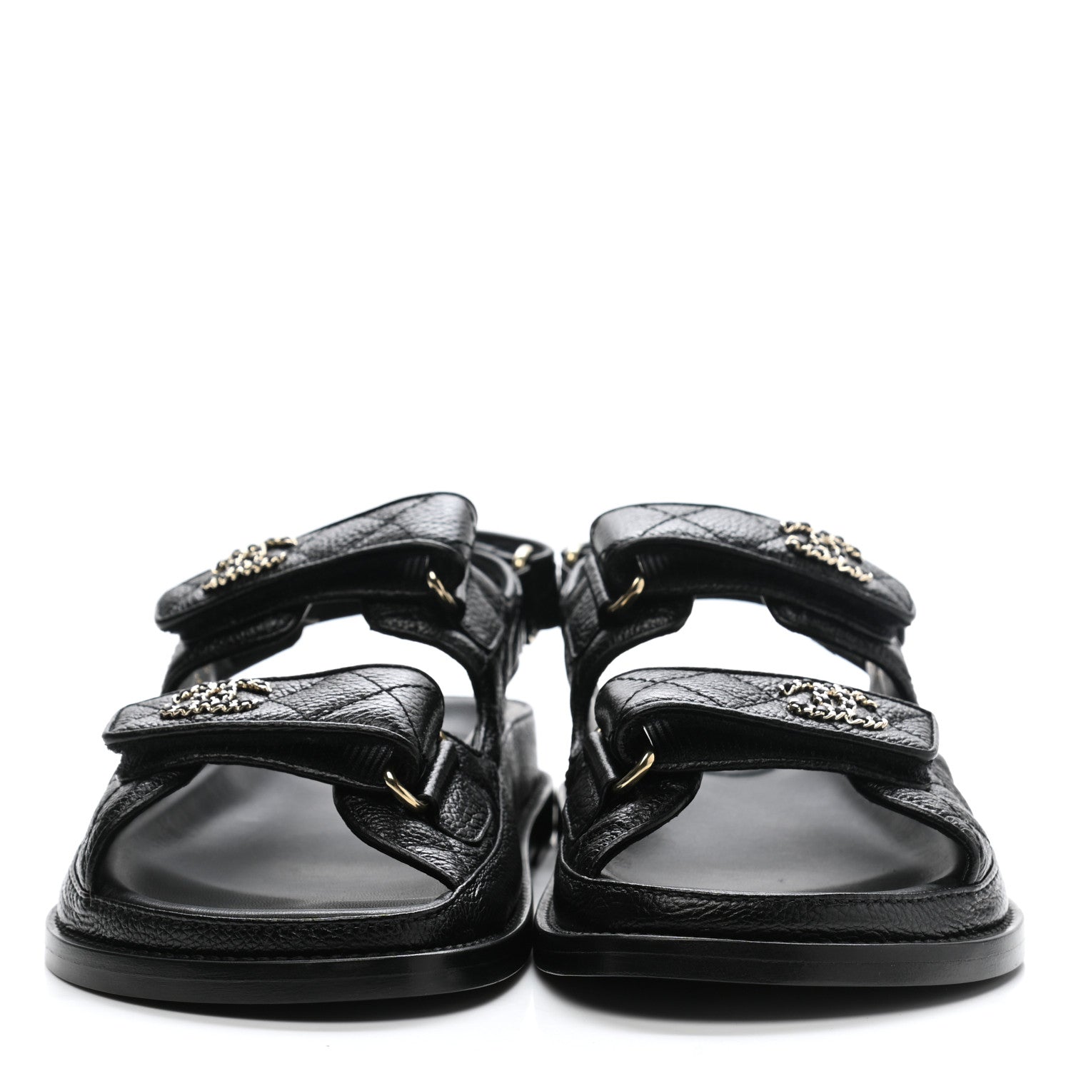 Chanel Grained Calfskin Velcro Dad Sandals 36.5 Black 2 of 9