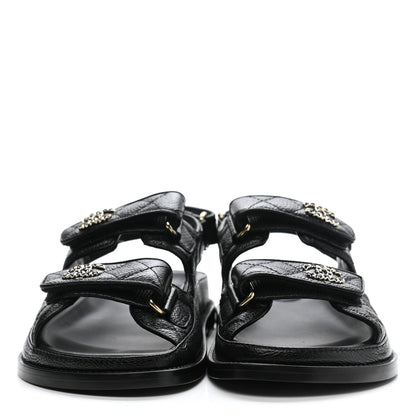 Chanel Grained Calfskin Velcro Dad Sandals 36.5 Black 2 of 9