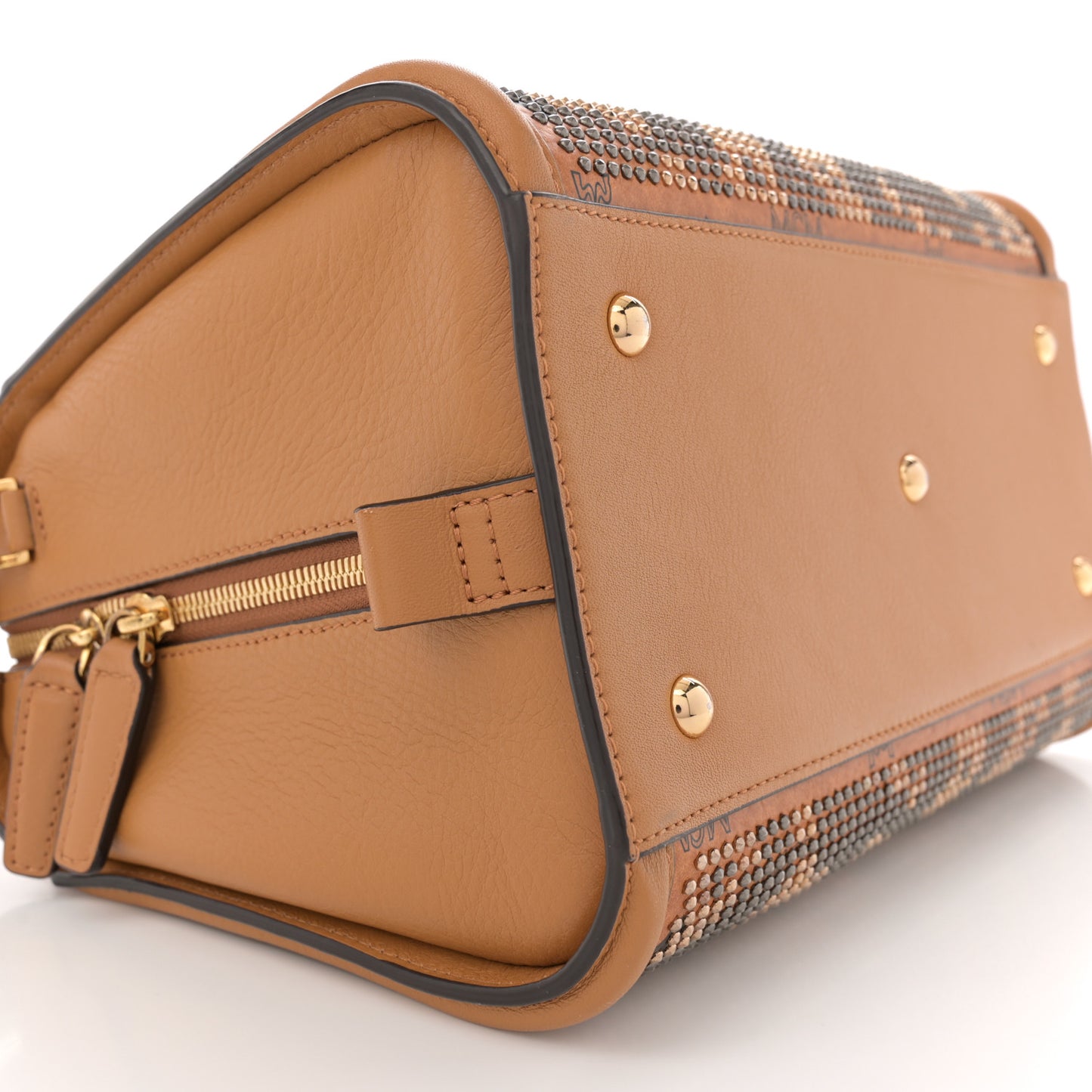 Visetos Calfskin Studded Boston Bag Cognac