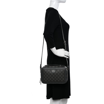 Gucci GG Supreme Monogram Textured Dollar Calfskin Small Ophidia Top Handle Shoulder Grey Black Graphite Grey 2 of 9