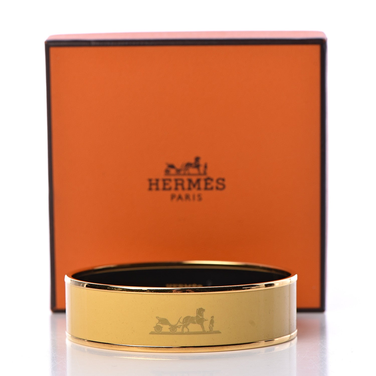 Hermes Enamel Printed Wide Caleche Bracelet 70 Jaune De Mars 6 of 6