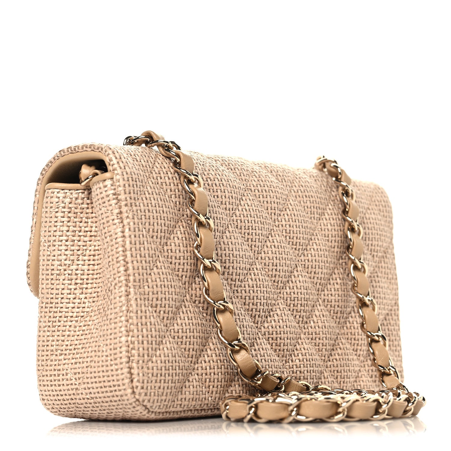 Chanel Braided Raffia Quilted Mini Rectangular Flap Dark Beige
