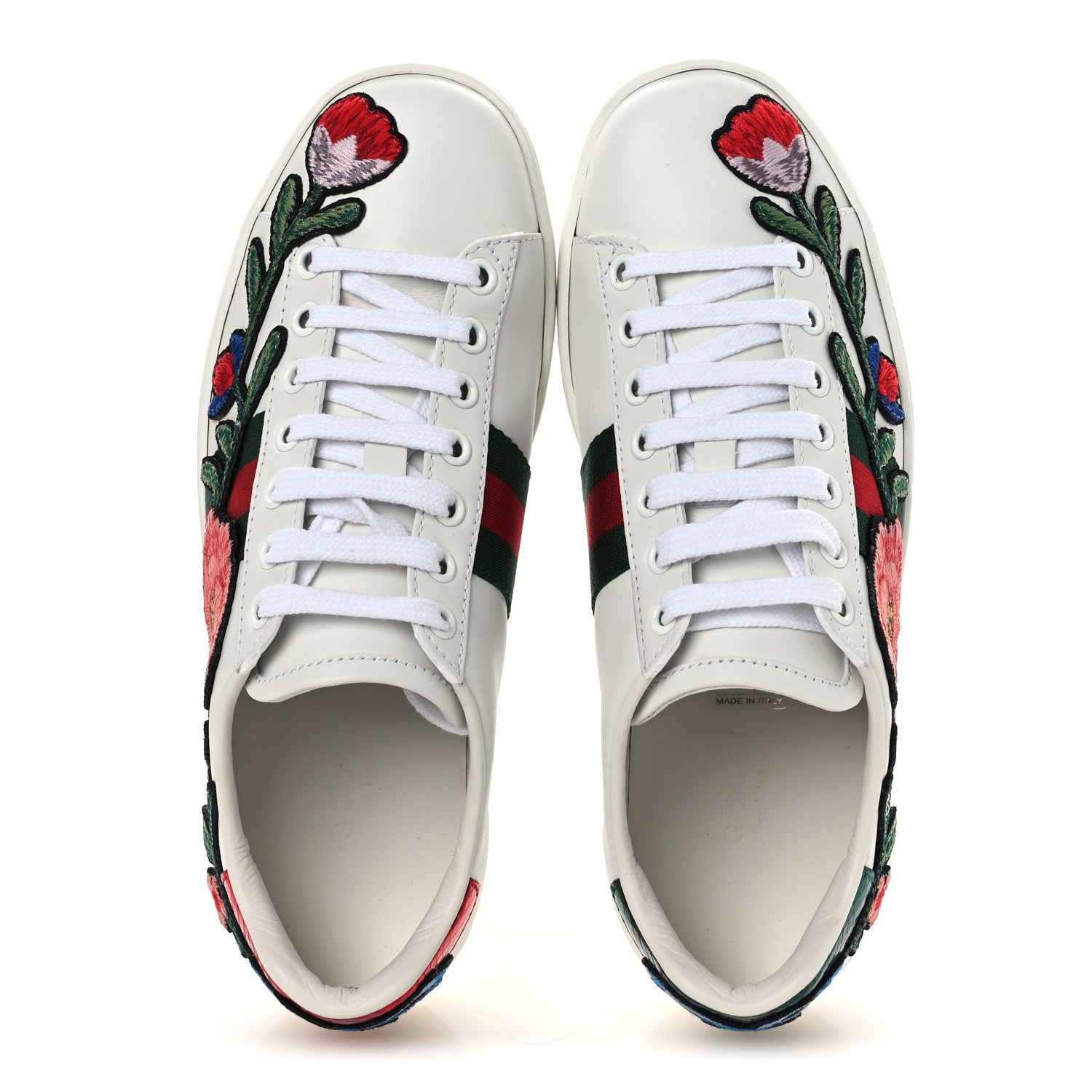 Gucci Calfskin Web Floral Embroidered Womens Ace Sneakers 35 White 2 of 11