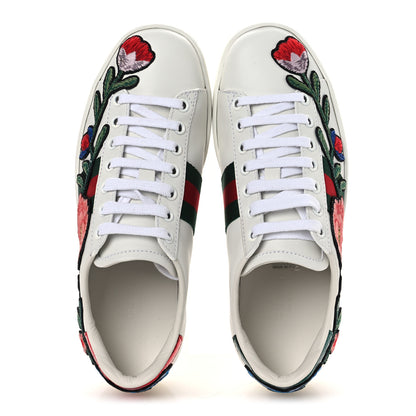 Gucci Calfskin Web Floral Embroidered Womens Ace Sneakers 35 White 2 of 11