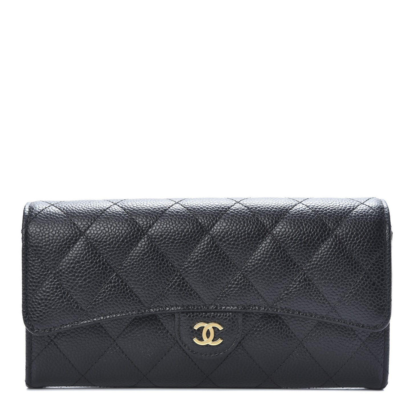 Caviar Quilted Large Gusset Flap Wallet Black