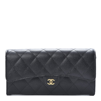Chanel Caviar Quilted Large Gusset Flap Wallet Black 1 of 9