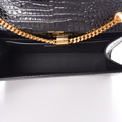 Saint Laurent Calfskin Crocodile Embossed Medium Classic Monogram Kate Tassel Satchel Black 5 of 11