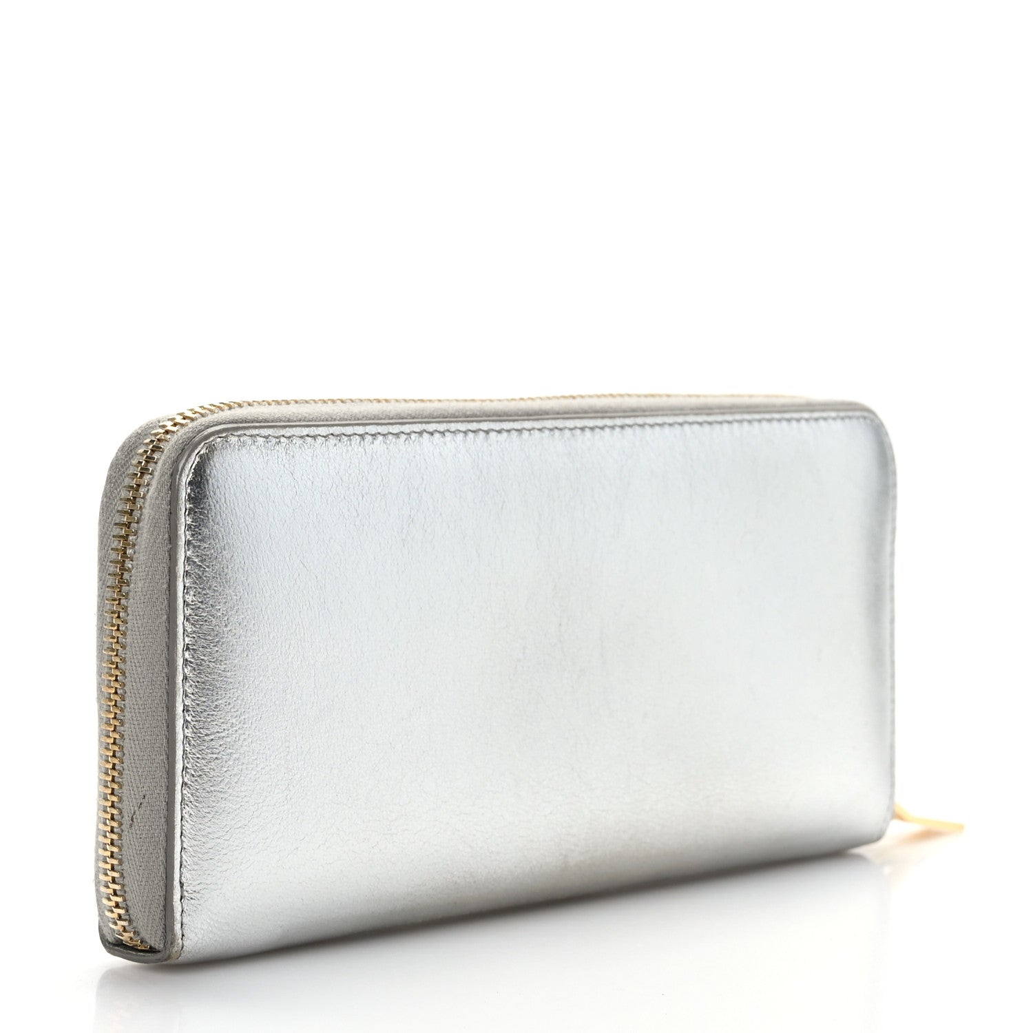 Saint Laurent Metallic Calfskin Classic Letters Zip Around Wallet Silver 3 of 6