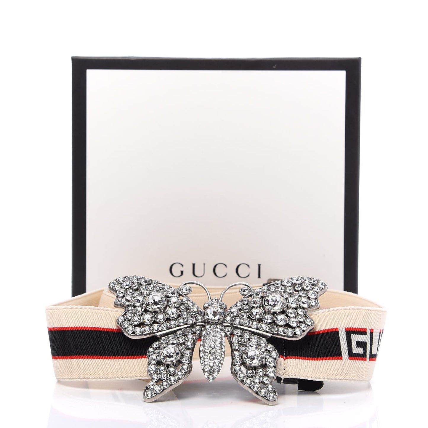 Jacquard Crystal Stripe Butterfly Belt 75 30 White