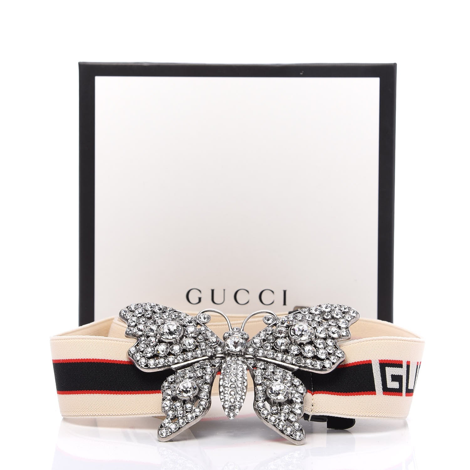 Gucci Jacquard Crystal Stripe Butterfly Belt 75 30 White 6 of 6