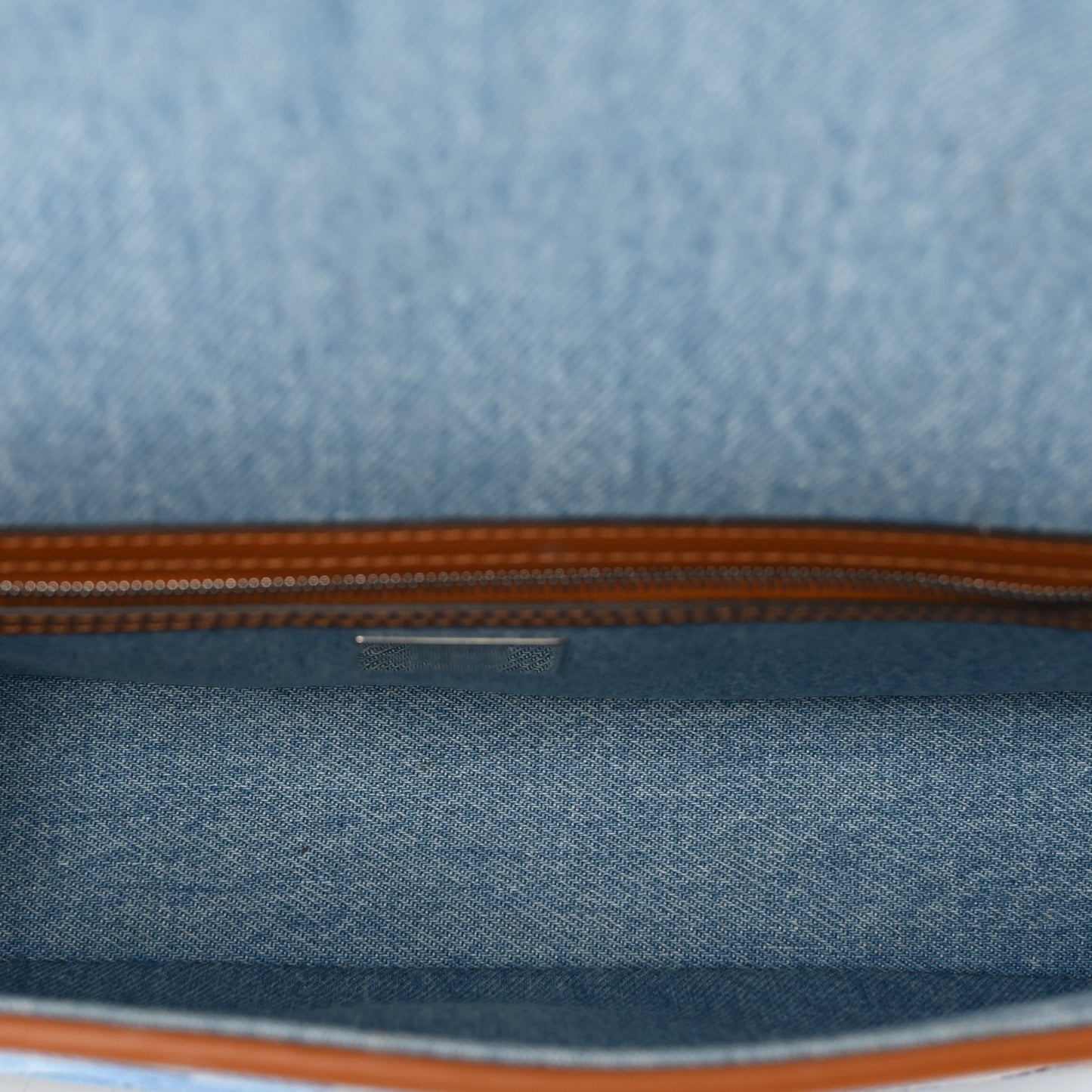Denim Vitello King FF Embroidered Baguette Denim Chiaro Brandy