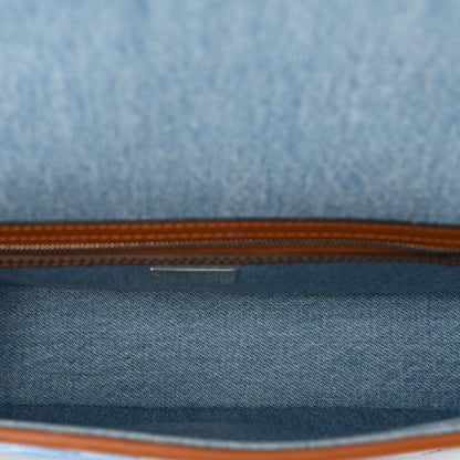 Fendi Denim Vitello King FF Embroidered Baguette Denim Chiaro Brandy 5 of 10