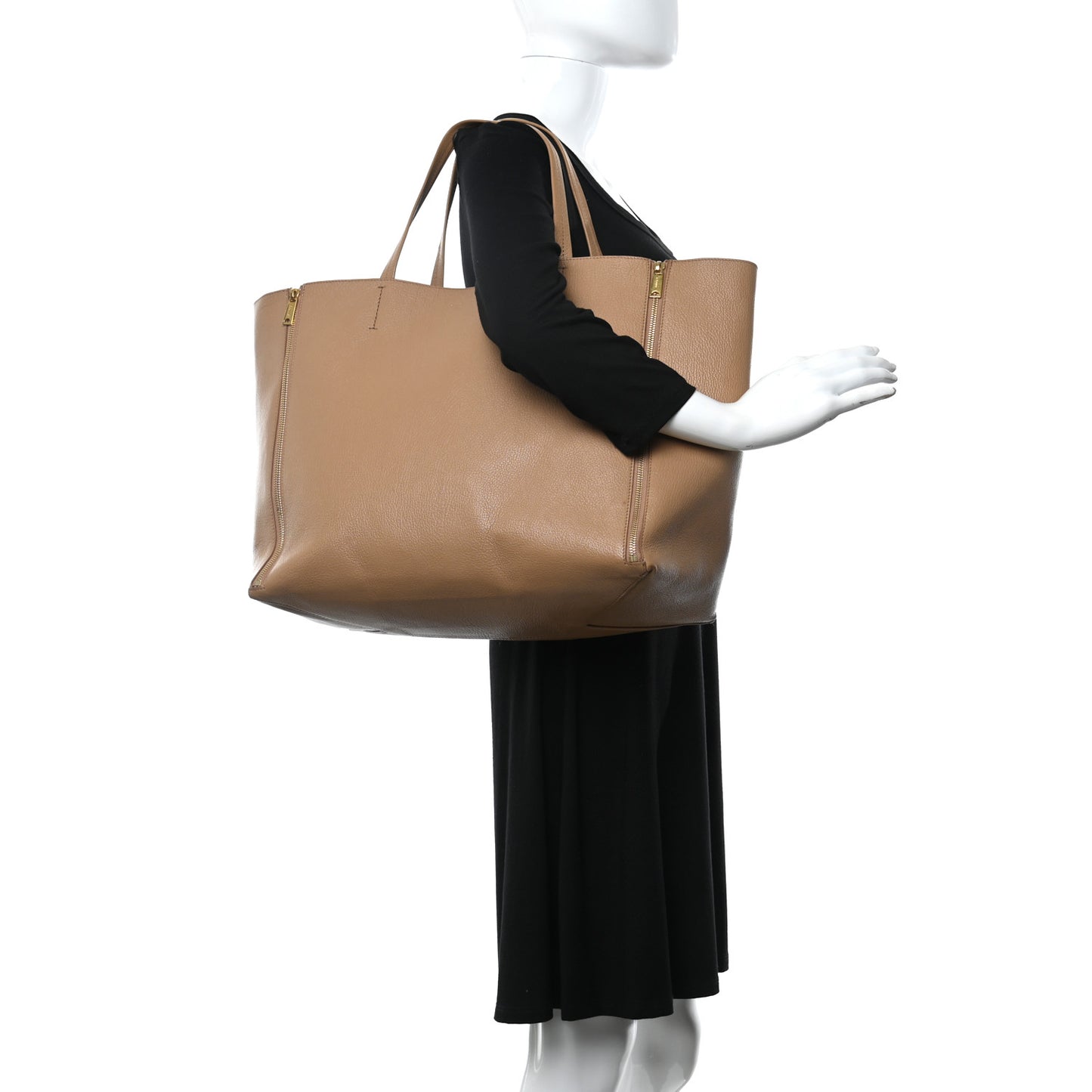 Horizontal Zipper Gusset Cabas Beige