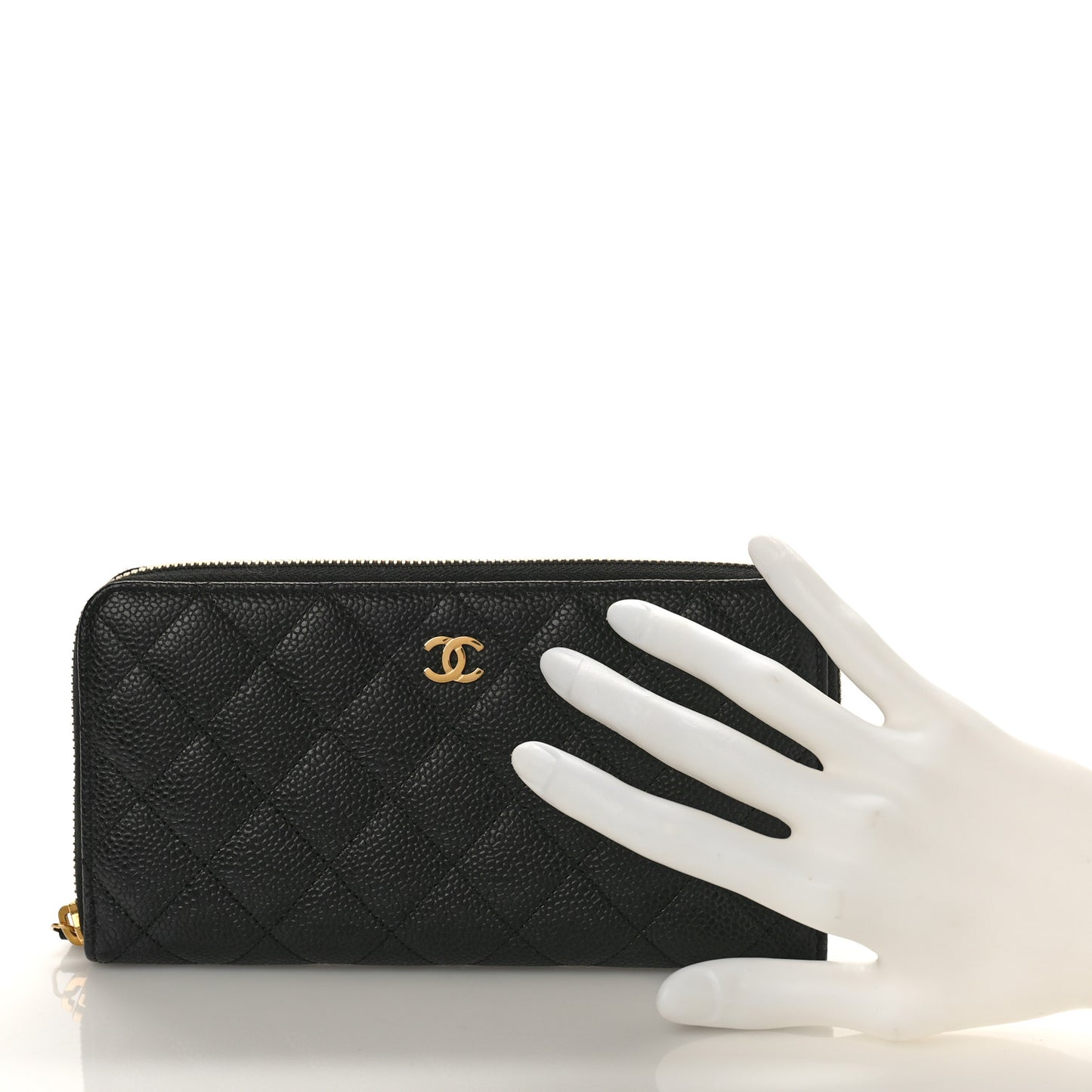 Caviar Quilted Large Gusset Zip Around Wallet Black