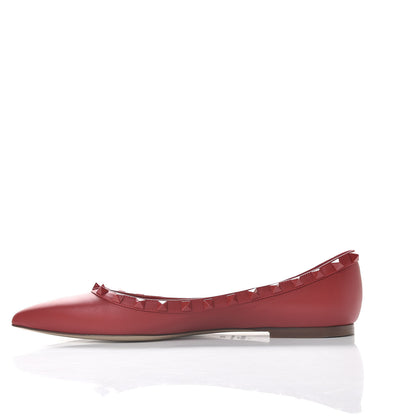 Valentino Garavani Calfskin Lacquered Monochrome Rockstud Ballerina Flats 39.5 Rosso Valentino 1 of 10