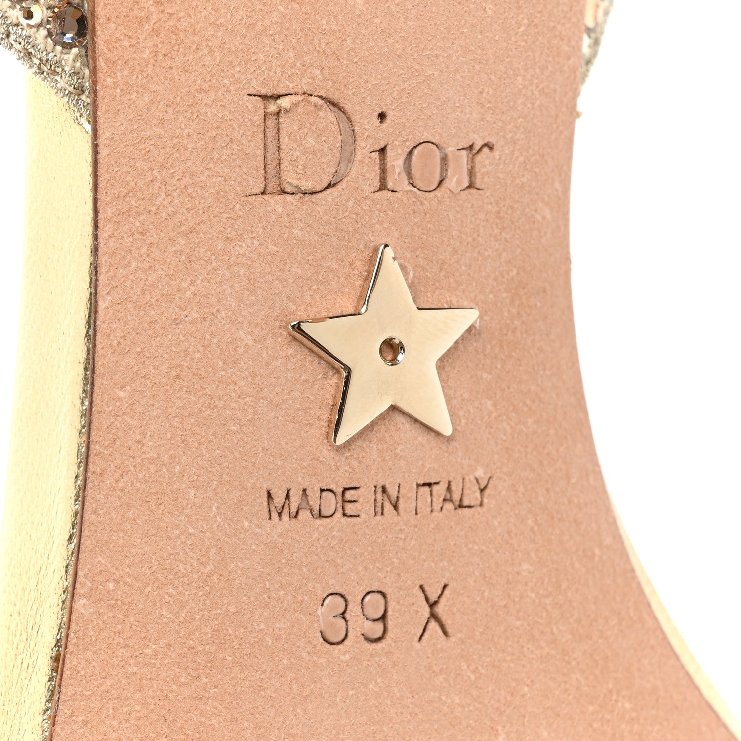 Christian Dior Laminated Calfskin Crystal Embroidered Dway 100mm Sandals 39 Gold 6 of 9