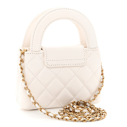 Chanel Shiny Aged Calfskin Quilted Mini Nano Kelly Shopper White 3 of 9