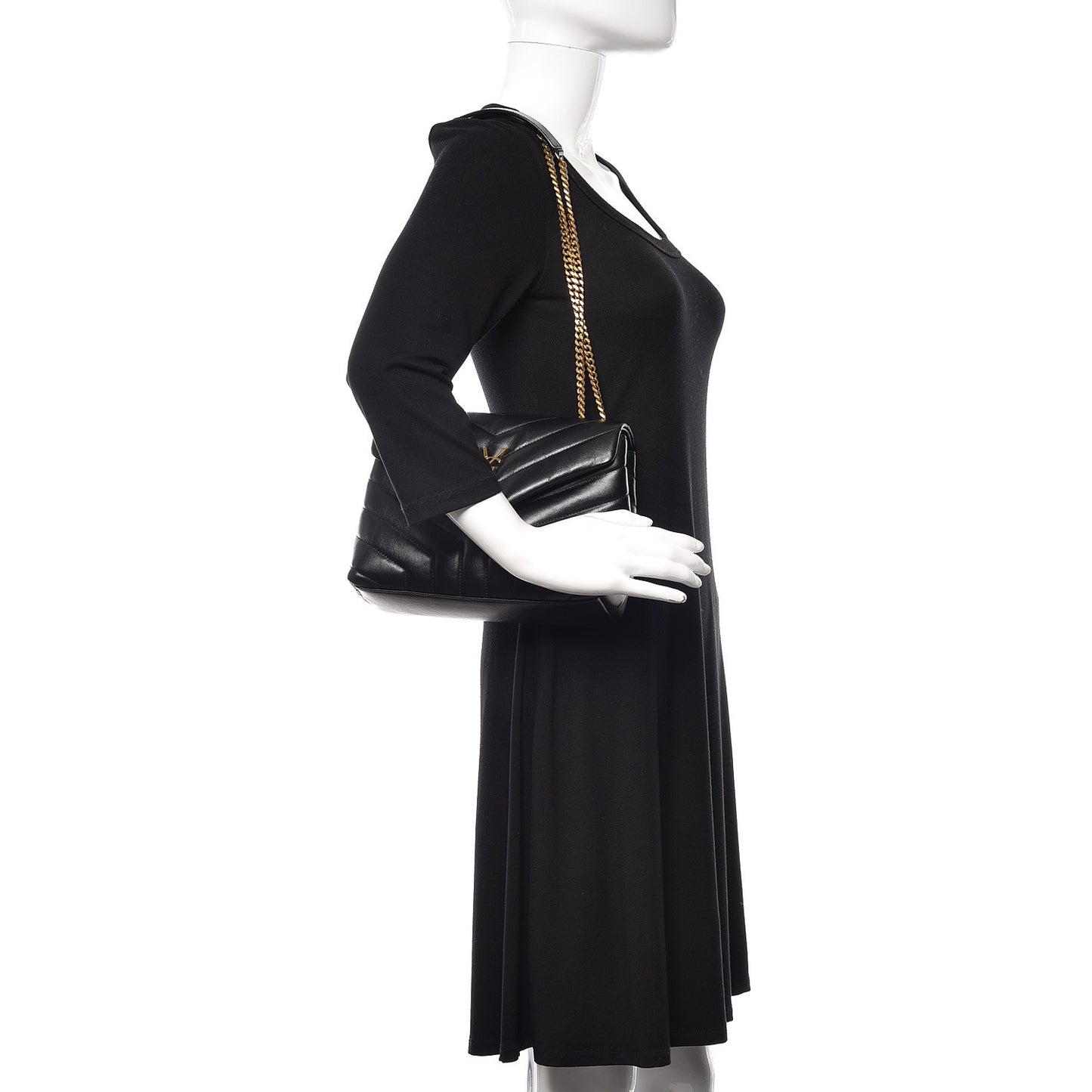 Calfskin Y Quilted Monogram Small Loulou Chain Satchel Black