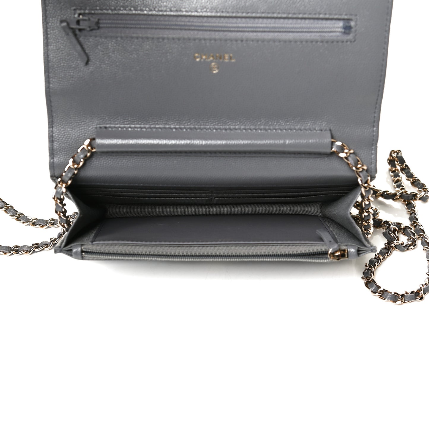 Caviar Quilted French New Wave Chain CC Wallet On Chain WOC Grey