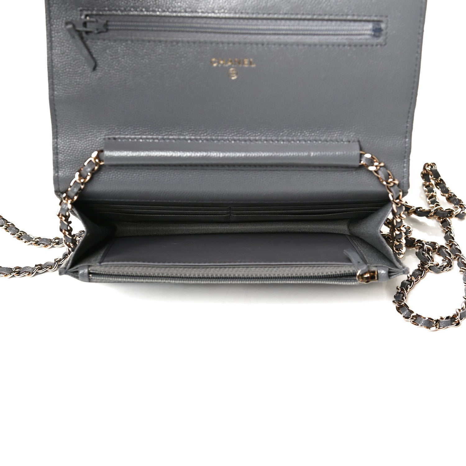 Chanel Caviar Quilted French New Wave Chain CC Wallet On Chain WOC Grey 5 of 14