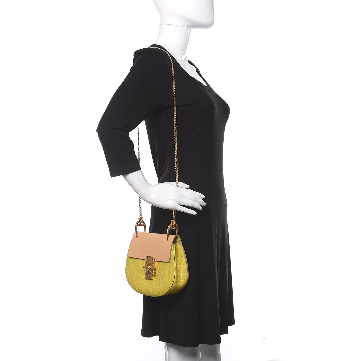 Grained Calfskin Lambskin Mini Bi-Color Drew Shoulder Bag Yellow Beige