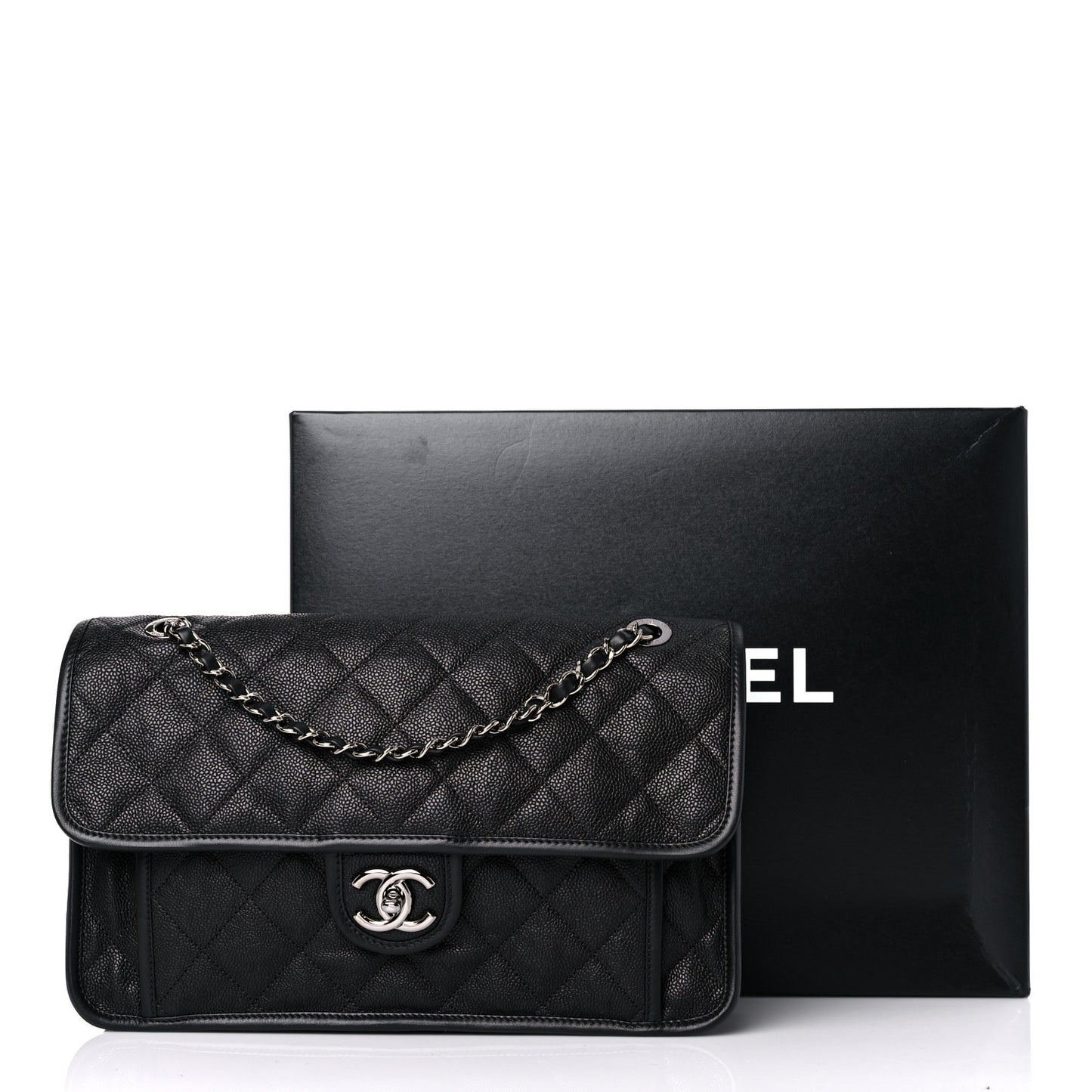Caviar Quilted Large French Riviera Flap Black