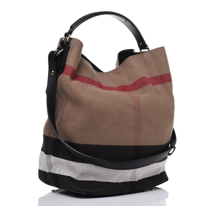 Burberry Canvas Mega Check Medium Ashby Hobo Black 4 of 22