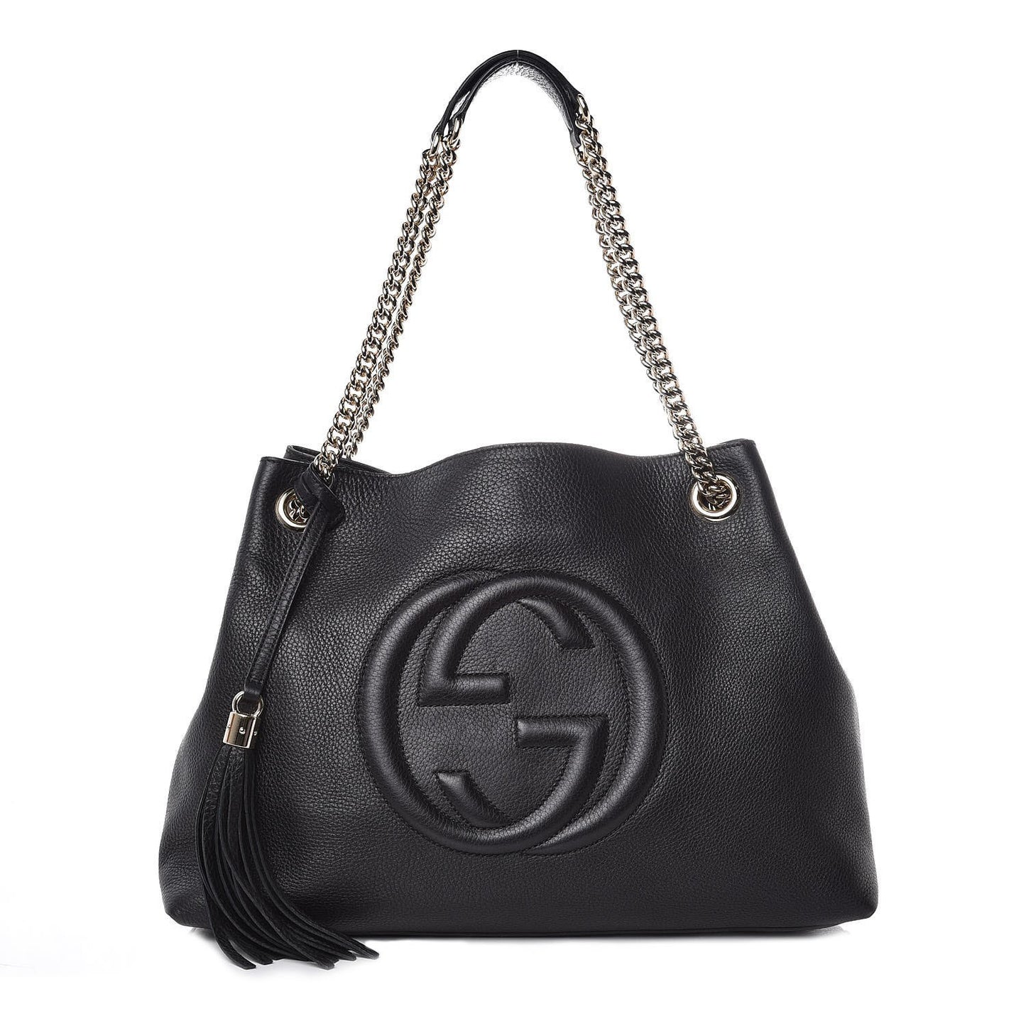 Pebbled Calfskin Medium Soho Chain Shoulder Bag Black