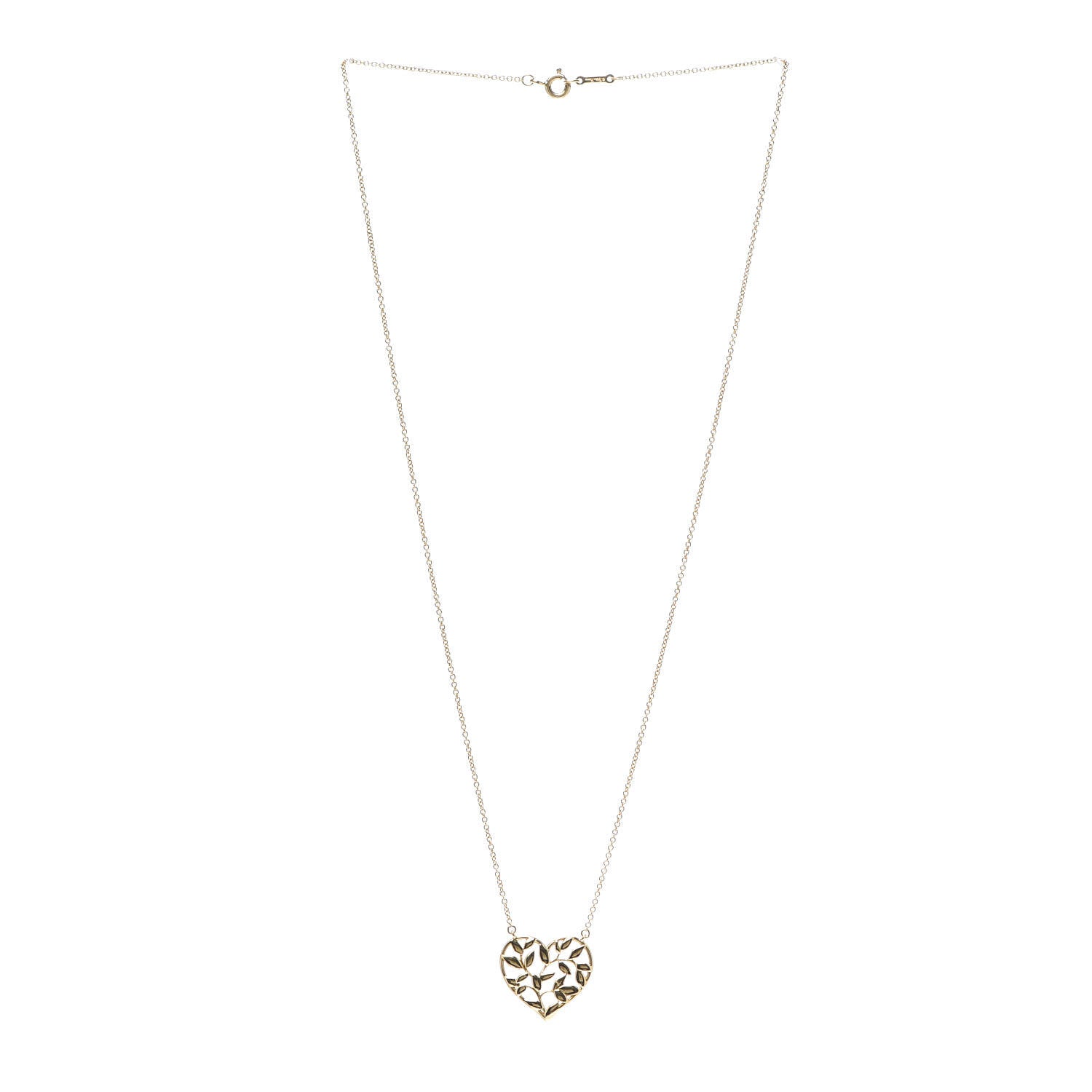 Tiffany 18K Yellow Gold Paloma Picasso Olive Leaf Heart Pendant Necklace 3 of 4
