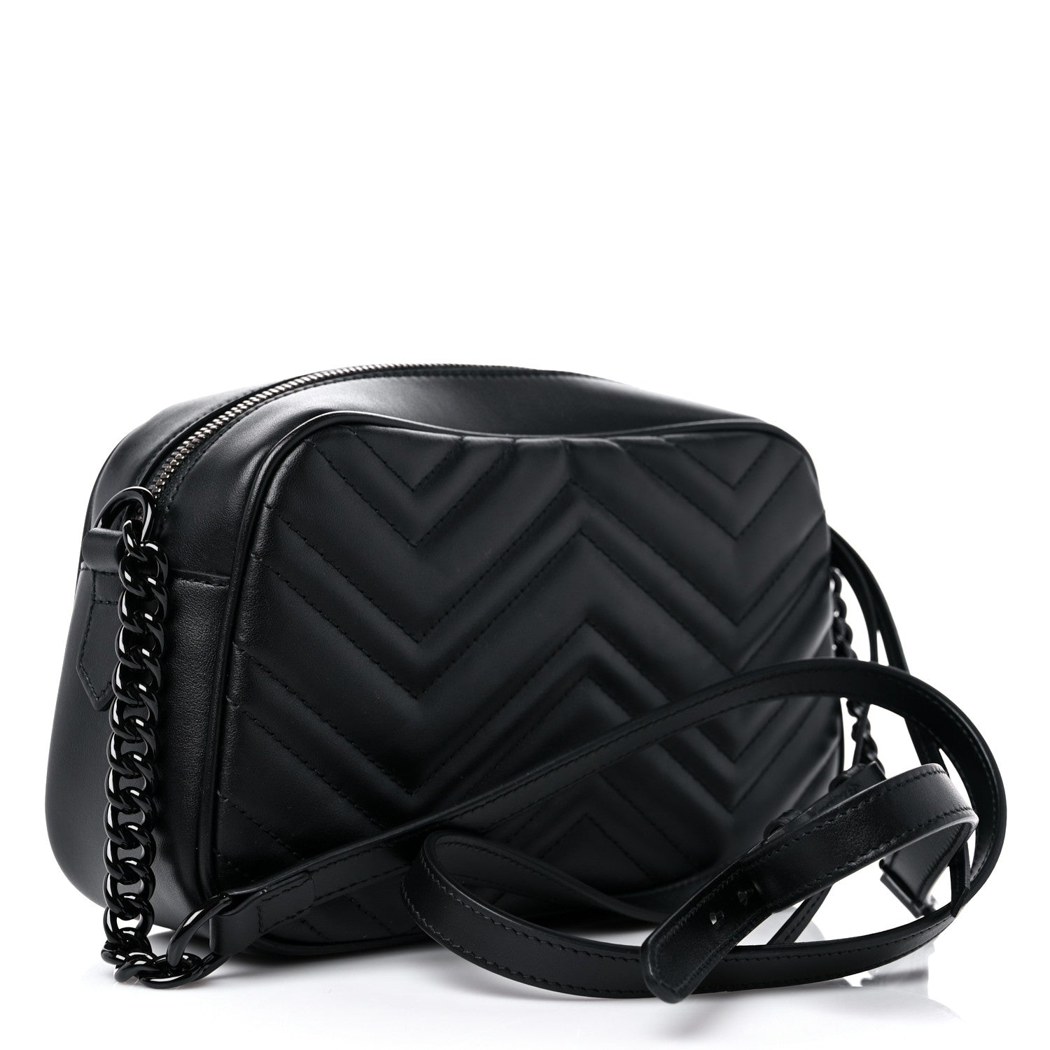 Gucci Calfskin Matelasse Monochrome Small GG Marmont Chain Shoulder Bag Black 3 of 9