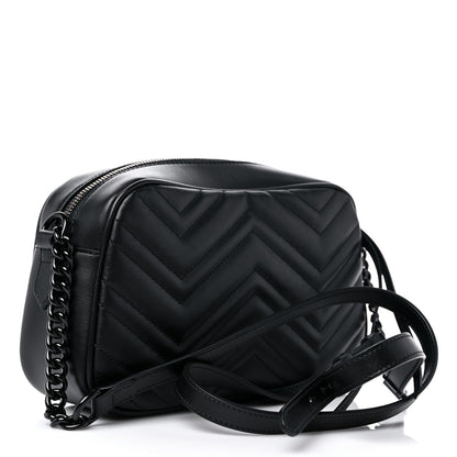 Gucci Calfskin Matelasse Monochrome Small GG Marmont Chain Shoulder Bag Black 3 of 9