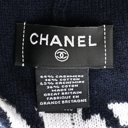 Chanel Cashmere Cotton Knit CC Cambon Beanie Hat Navy Blue Ecru 5 of 5