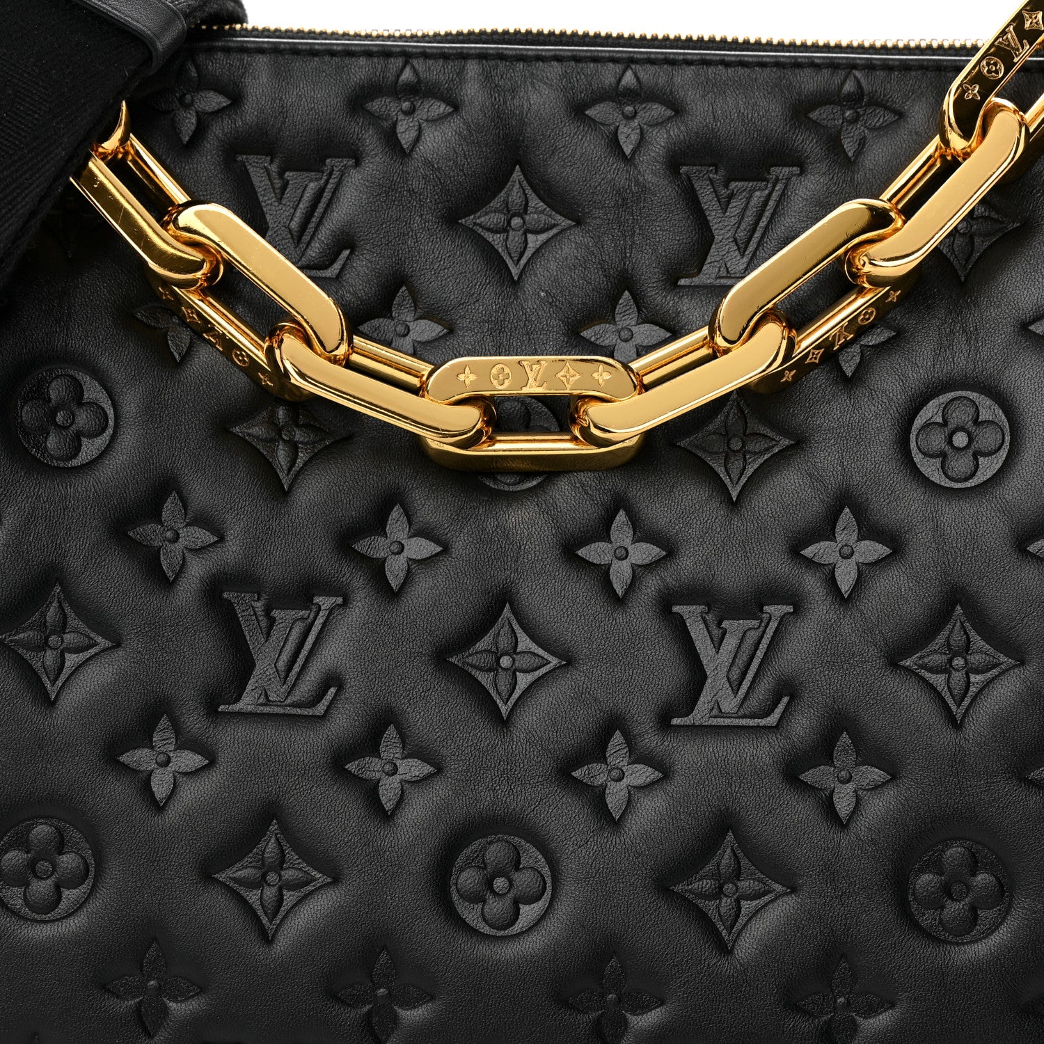 Louis Vuitton Lambskin Embossed Monogram Coussin MM Black 9 of 19