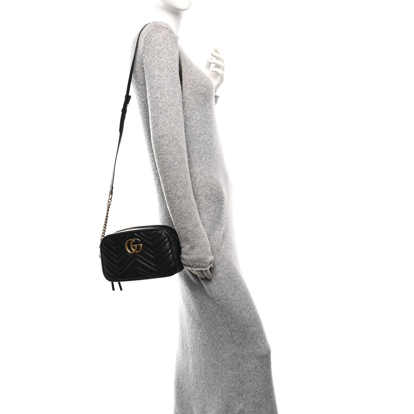 Calfskin Matelasse Small GG Marmont Chain Shoulder Bag Black
