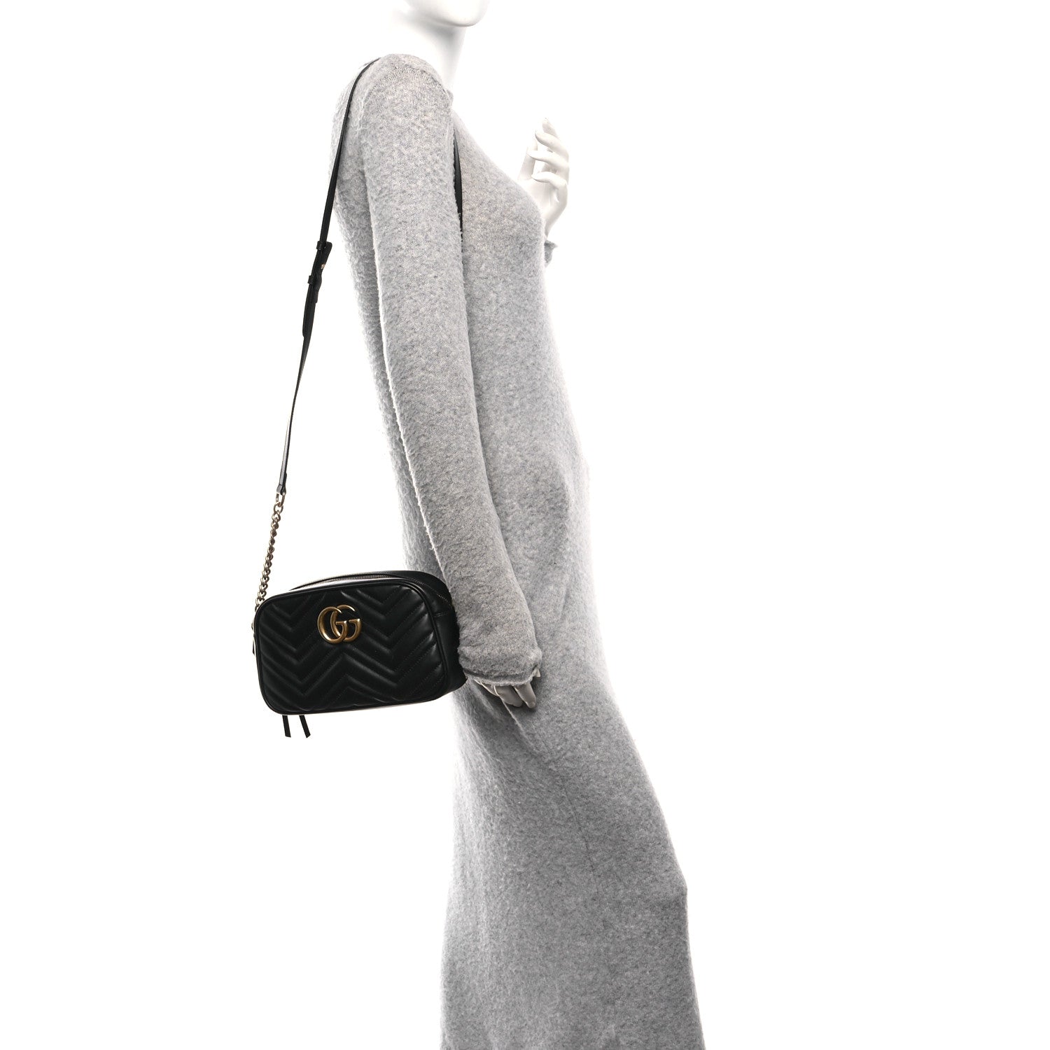 Gucci Calfskin Matelasse Small GG Marmont Chain Shoulder Bag Black 2 of 11