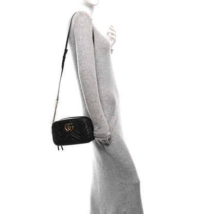 Gucci Calfskin Matelasse Small GG Marmont Chain Shoulder Bag Black 2 of 11