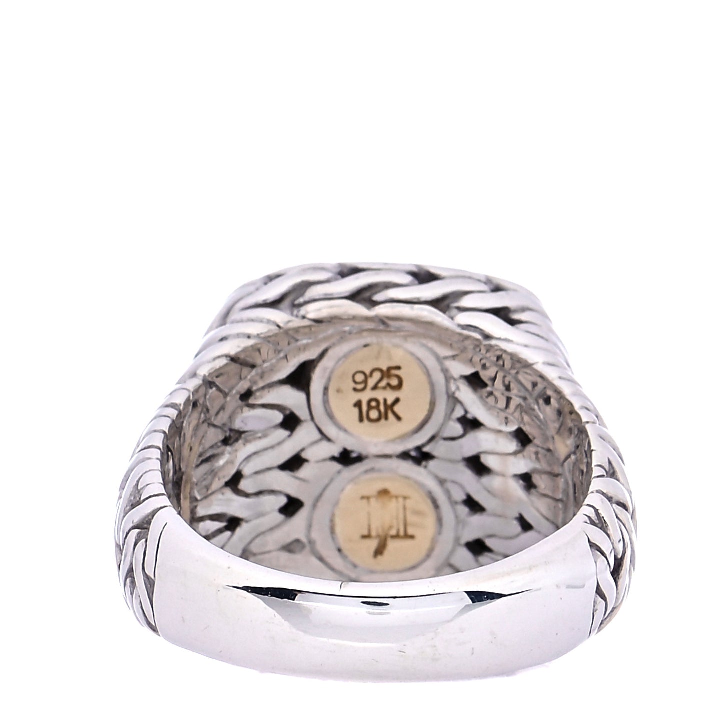 Sterling Silver 18K Yellow Gold Diamond 16mm Classic Chain Square Ring 57 8